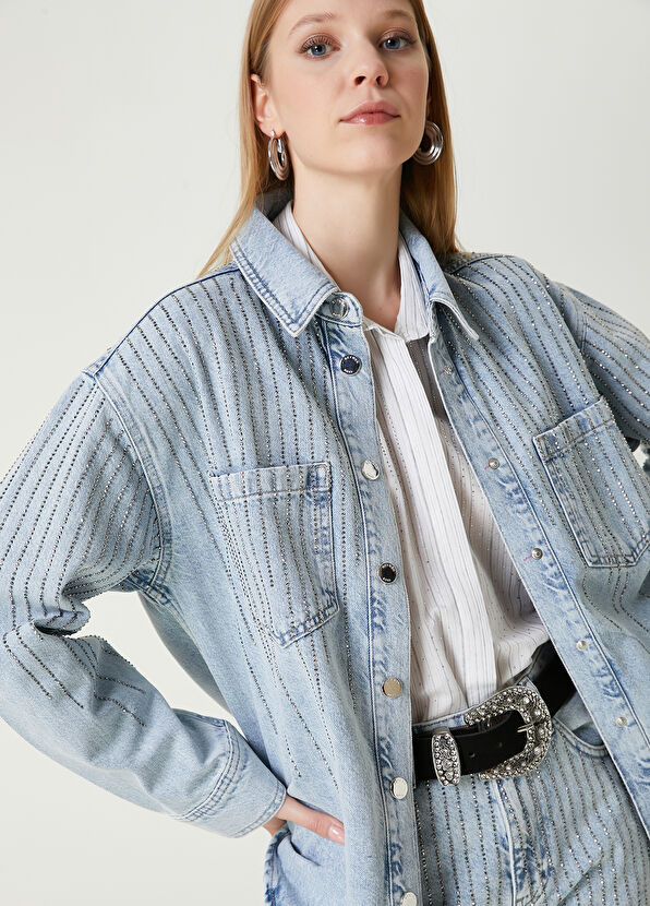 Beymen Club Blue Hotfix Denim Jacket - 4