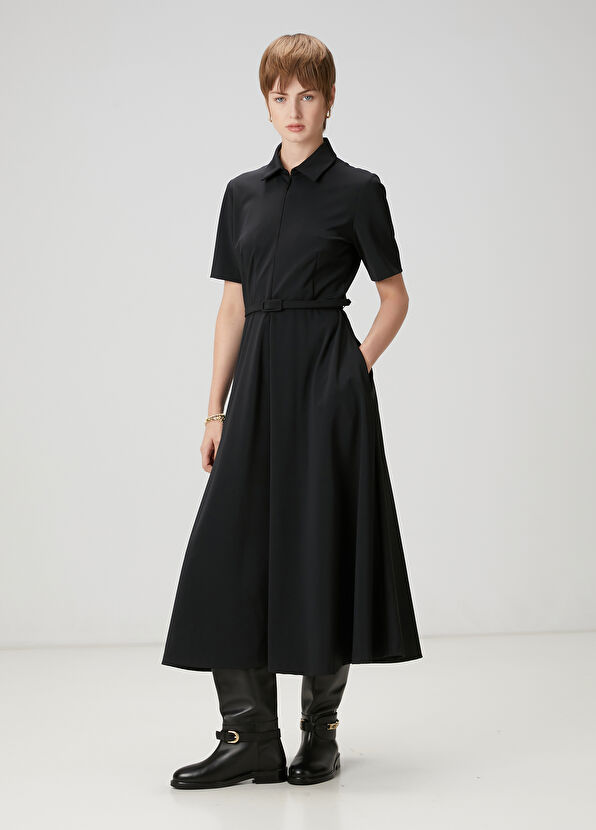 Beymen Club Siyah Kemerli Midi Gömlek Elbise - 2