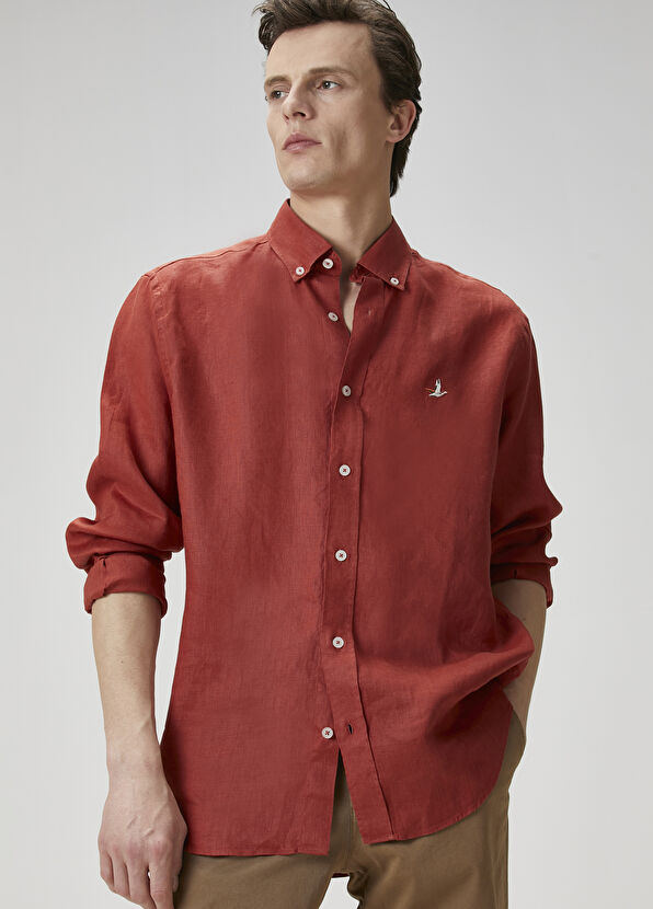 Beymen Club Comfort Fit Kiremit Keten Gömlek - 2