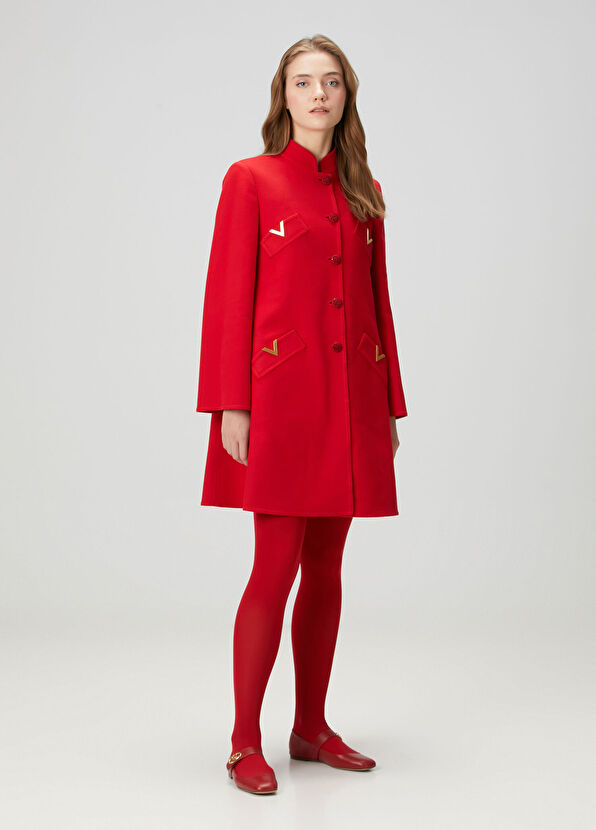 VGold Kırmızı Yün Kaban - Görsel 2