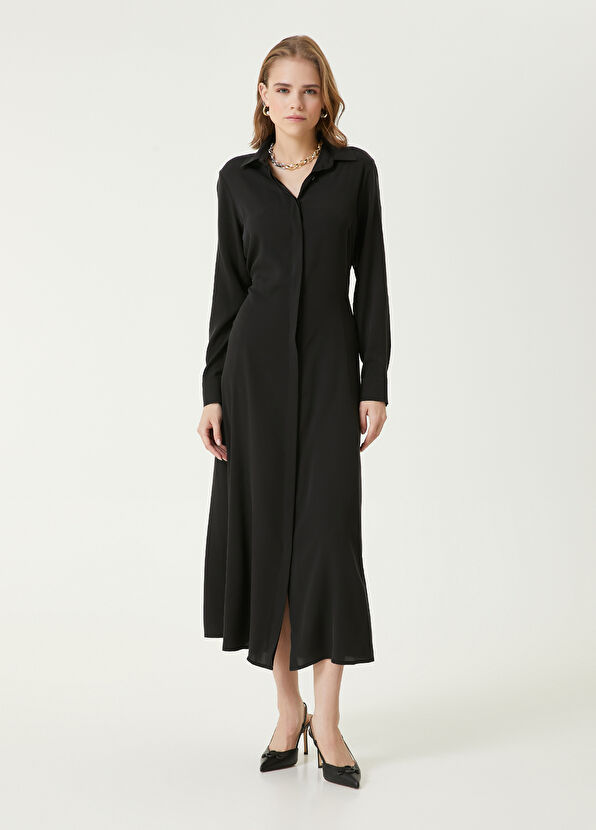 Beymen Club Siyah Midi İpek Gömlek Elbise - 3