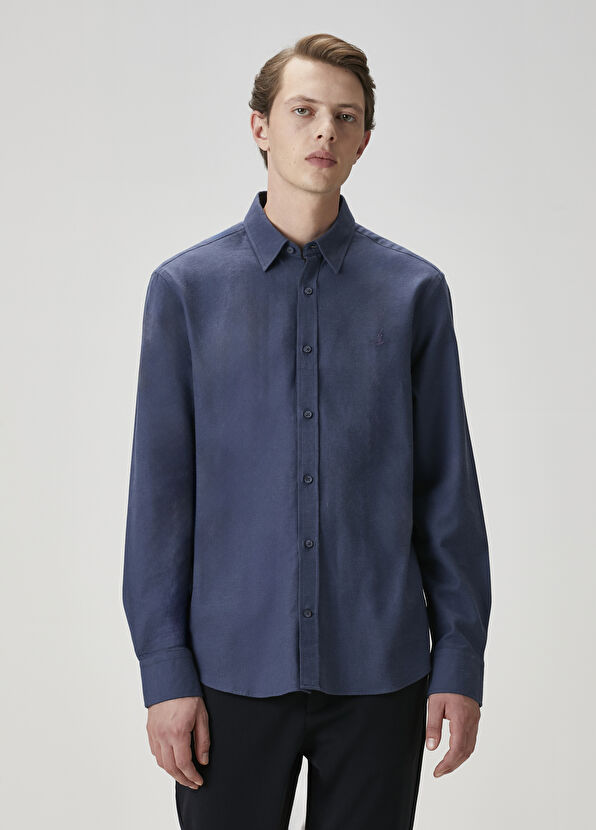 Beymen Club Comfort Fit Koyu Mavi Flanel Dokulu Gömlek - 1