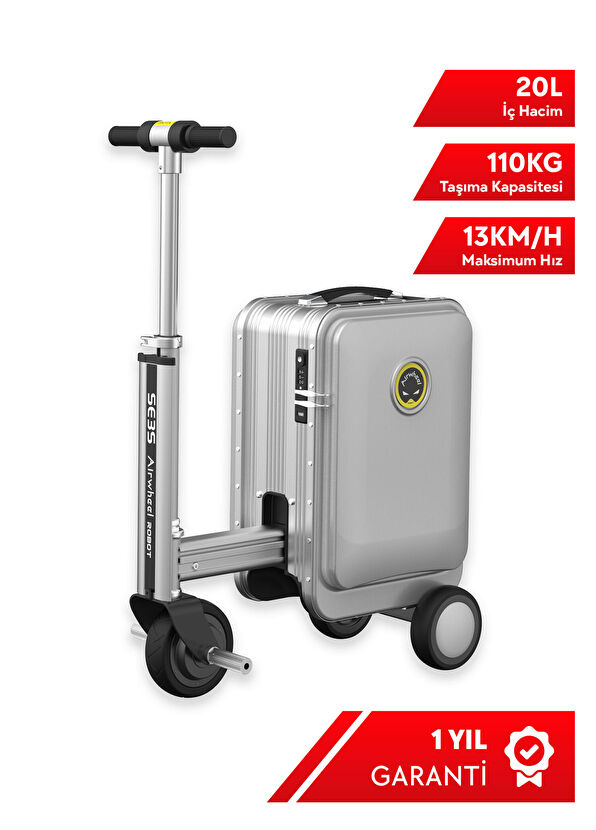 SE3S Gri Kabin Boy Elektrikli Binilebilir Scooter Valiz - Görsel 3