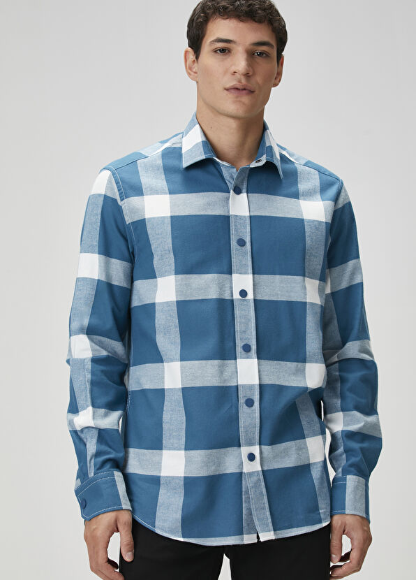 Beymen Club Comfort Fit Indigo Büyük Ekose Desenli Gömlek - 2