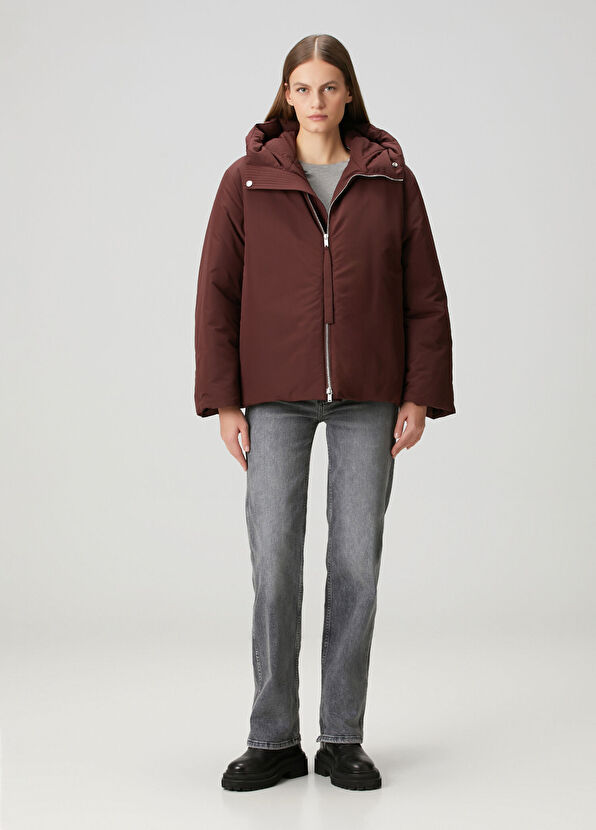 Jil Sander Bordo Kapüşonlu Mont - 2