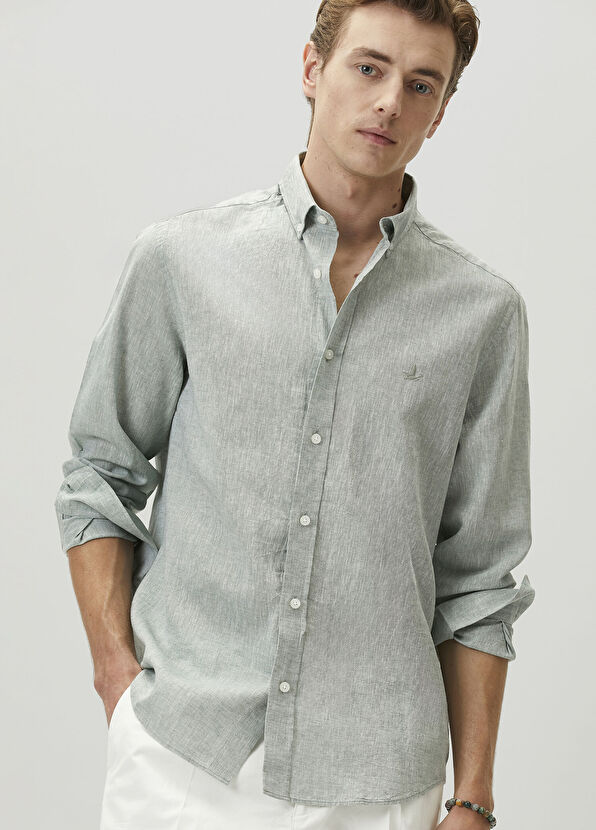 Beymen Club Comfort Fit Su Yeşili Keten Gömlek - 2