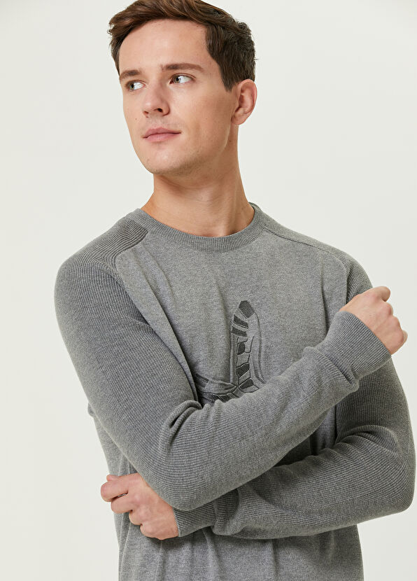 Beymen Club Gri Logo Baskılı Kazak - 2