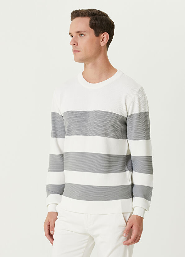 Beymen Club Beyaz Gri Çizgili Kazak - 2