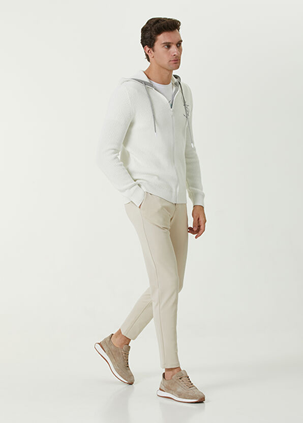 Beymen Club Beyaz Kapüşonlu Çapa Nakışlı Scuba Hırka - 2