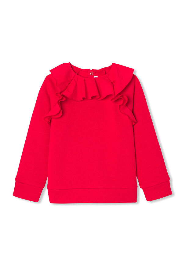 Jacadi Paris Parlak Kırmızı Fırfırlı Yaka Polar Kız Çocuk Sweatshirt - 1