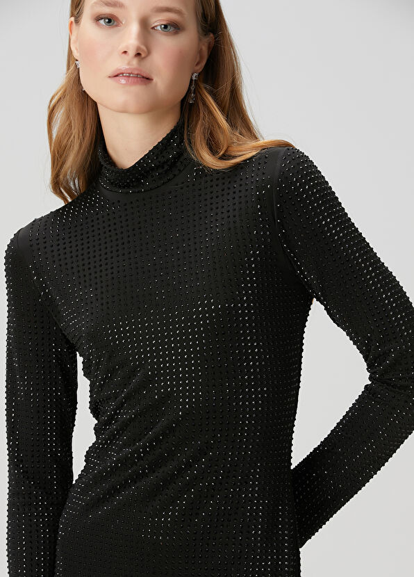 Beymen Club Siyah Taşlı Midi Kokteyl Elbise - 2