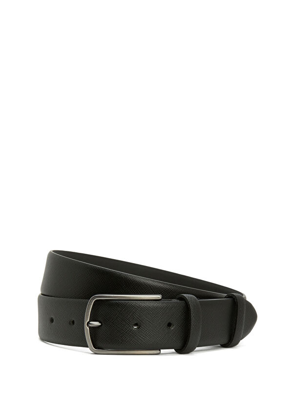 Beymen Club Black Burlap Print Men's Leather Belt - 1