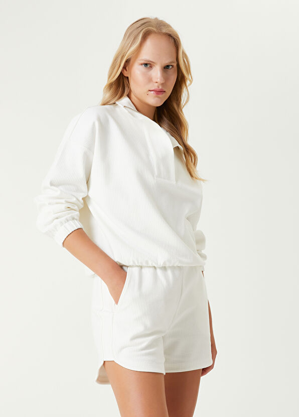 Beymen Club Kırık Beyaz Yarım Fermuarlı Sweatshirt - 1