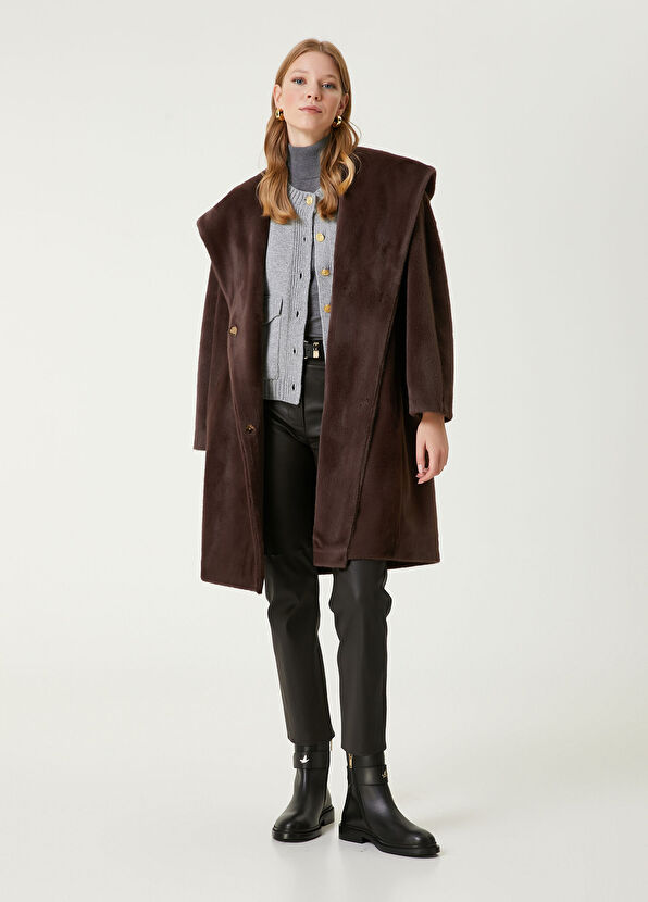 Beymen Club Kahverengi Kapüşonlu Suni Kürk Kaban - 3