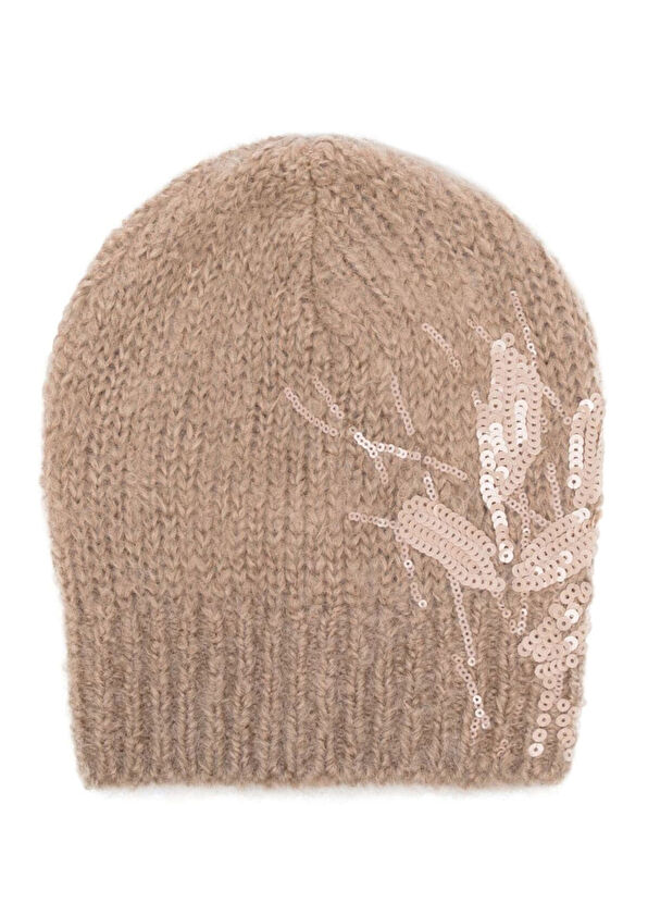 Brunello Cucinelli Bej Payet İşlemeli Kadın Bere - 1