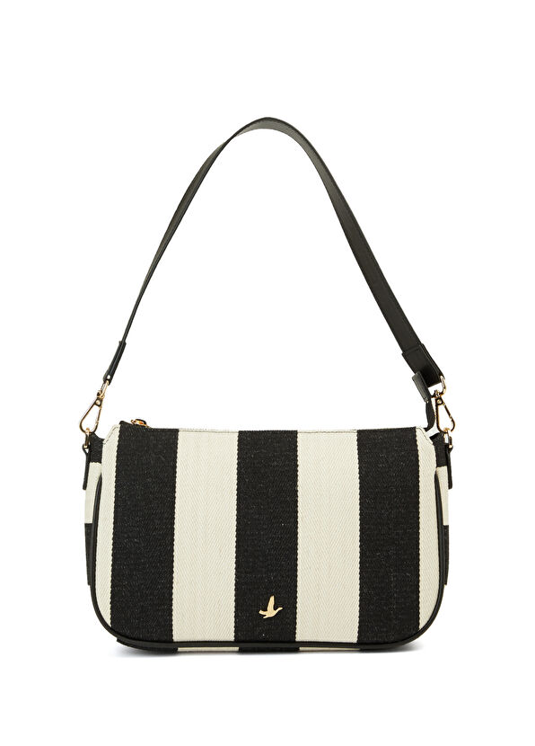 Beymen Club Siyah Beyaz Kadın Keten Omuz Çantası - 1