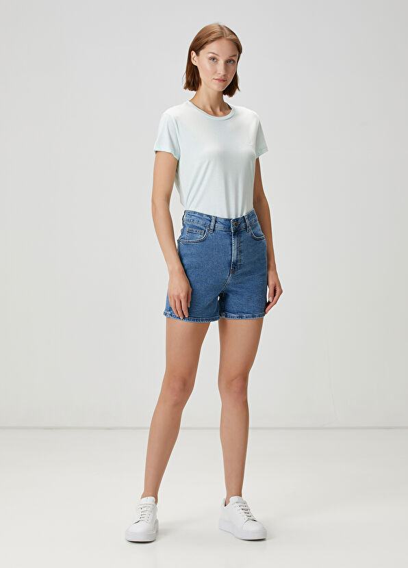 Beymen Club Blue High Waist Denim Shorts - 1