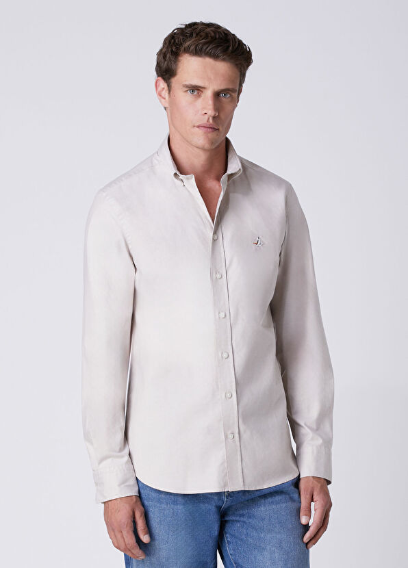 Beymen Club Slim Fit Bej Lycralı Oxford Gömlek - 2