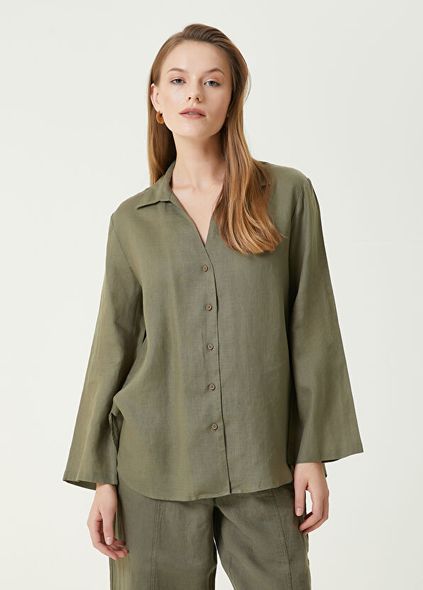 Beymen Club Light Khaki White Linen Shirt - 1