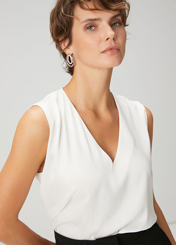 Beymen Club Kırık Beyaz İpek Saten Bluz - 2