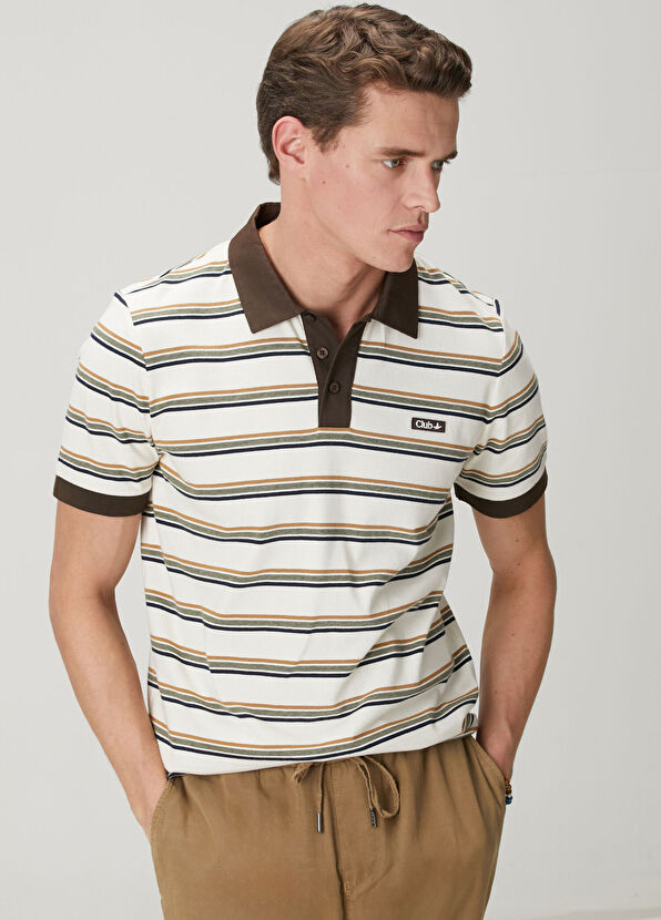 Beymen Club Yeşil Ekru Çizgili Comfort Fit Polo T-shirt - 2