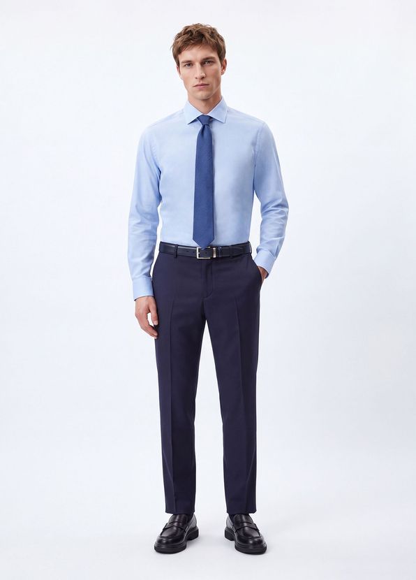 Beymen Club Comfort Fit Mavi Armürlü Non-iron Gömlek - 2