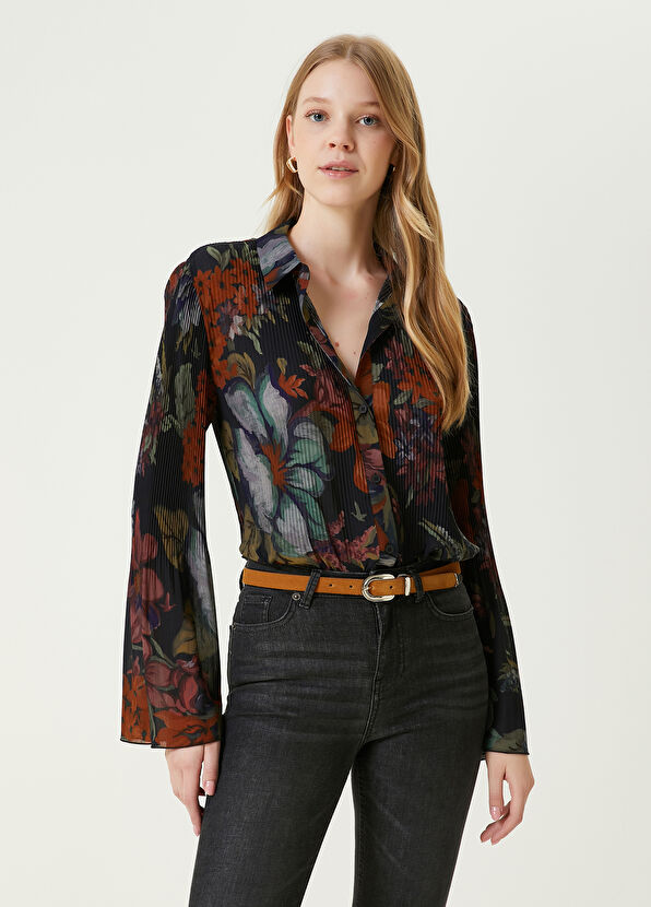 Beymen Club Siyah Botanik Desenli Şifon Gömlek - 1