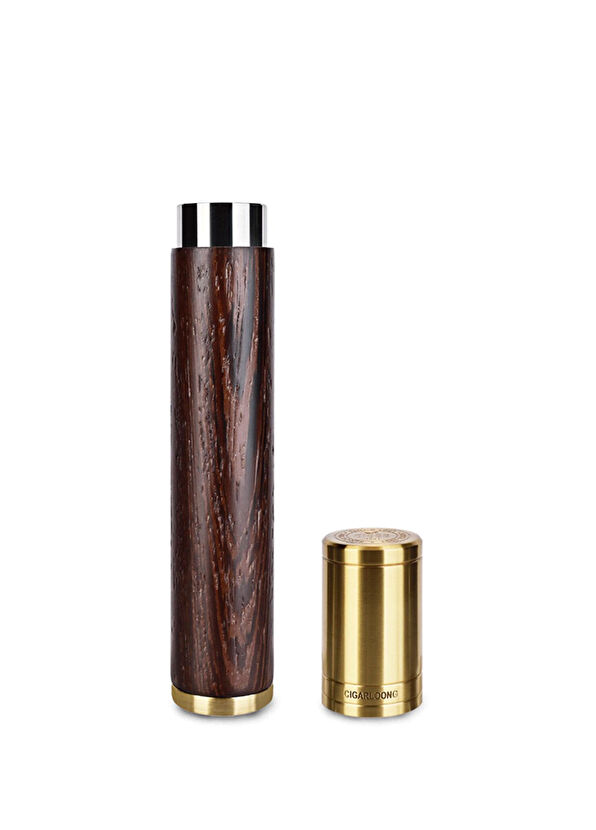CigarLoong Coffee Gold Wooden Metal Single 60 Ring Cigar Case - 2