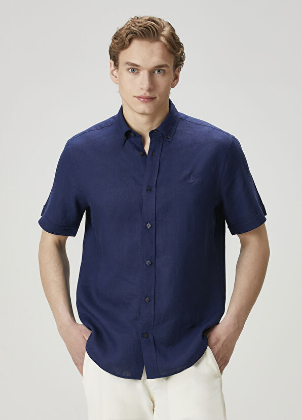 Beymen Club Comfort Fit Lacivert Keten Gömlek - 1