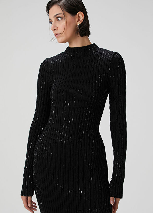 Siyah Taşlı Midi Elbise - Görsel 3