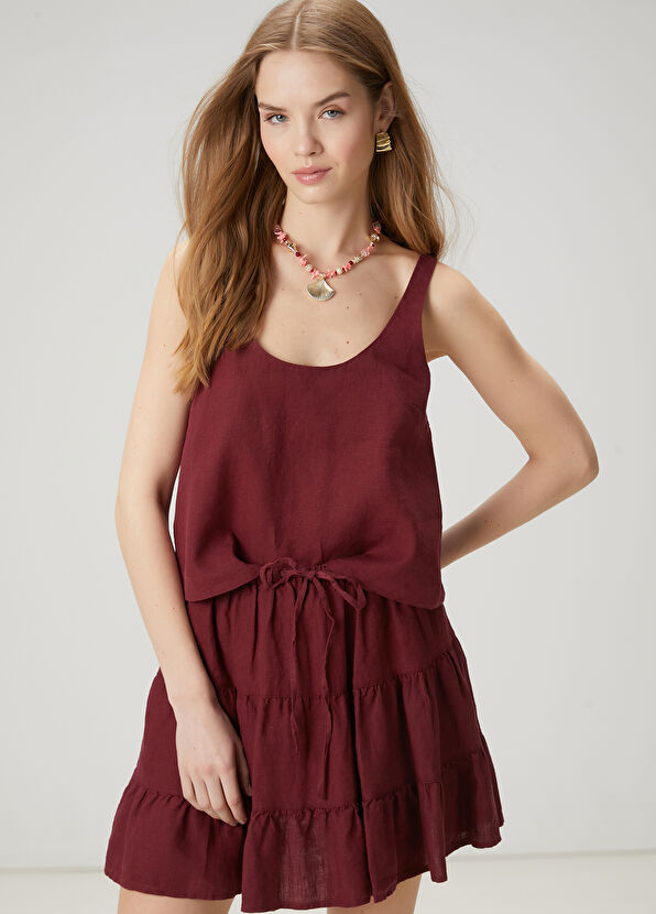 Beymen Club Dried Rose Ruffled Mini Linen Skirt - 1