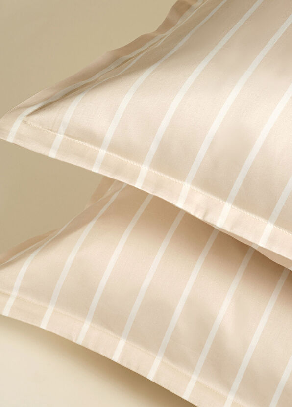 Zsa Zsa Zsu Solid Krem Geniş Çizgili Oxford Pamuk Saten 2'li Yastık Kılıfı 50x70 cm - 4
