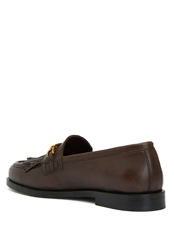 Beymen Club Kahverengi Zincir Logo Detaylı Kadın Deri Loafer - 3
