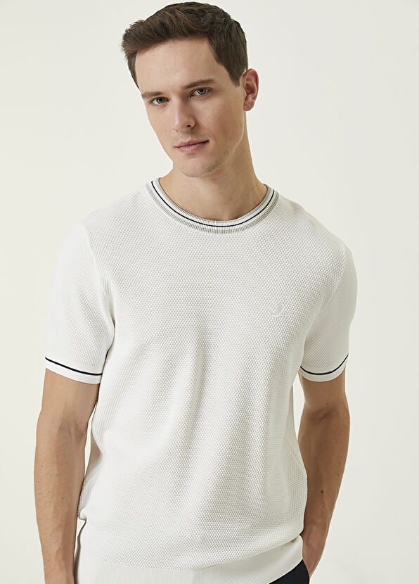 Beymen Club White Honeycomb Knit Textured Short Sleeve Pullove - 2