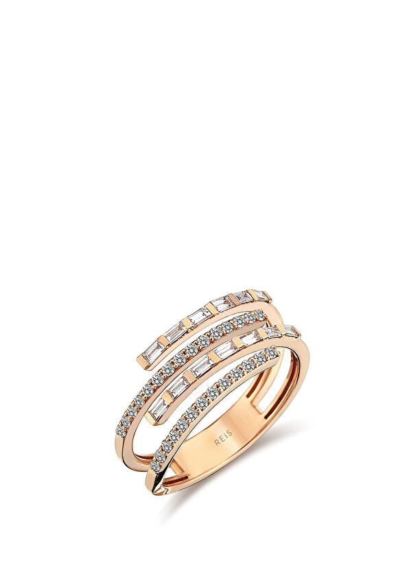 Reis Kuyumculuk İl Quattro Pırlanta Taşlı 14 Ayar Rose Gold Kadın Altın Yüzük - 1