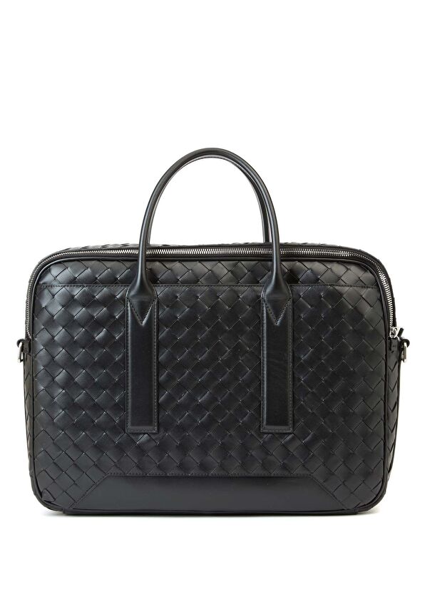 Siyah Örgü Dokulu Deri Evrak Çantası - Görsel 4