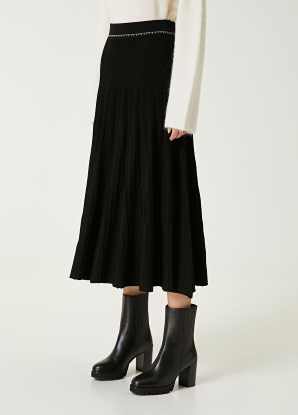 Beymen Club Siyah Çizgi Dokulu Midi Etek - 4