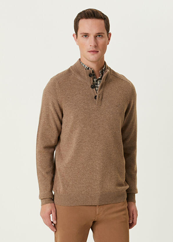 Beymen Club Bej Yakası Düğmeli Kazak - 1