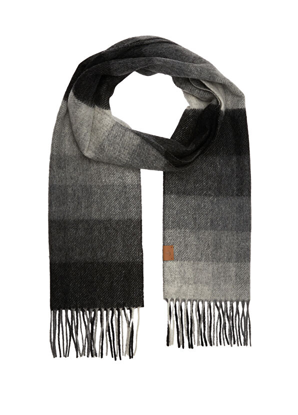 Beymen Club Gri Kare Desenli Erkek Yün Atkı - 2