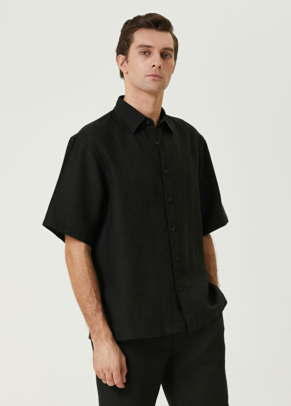 Beymen Club Comfort Fit Siyah Kısa Kollu Keten Gömlek - 1