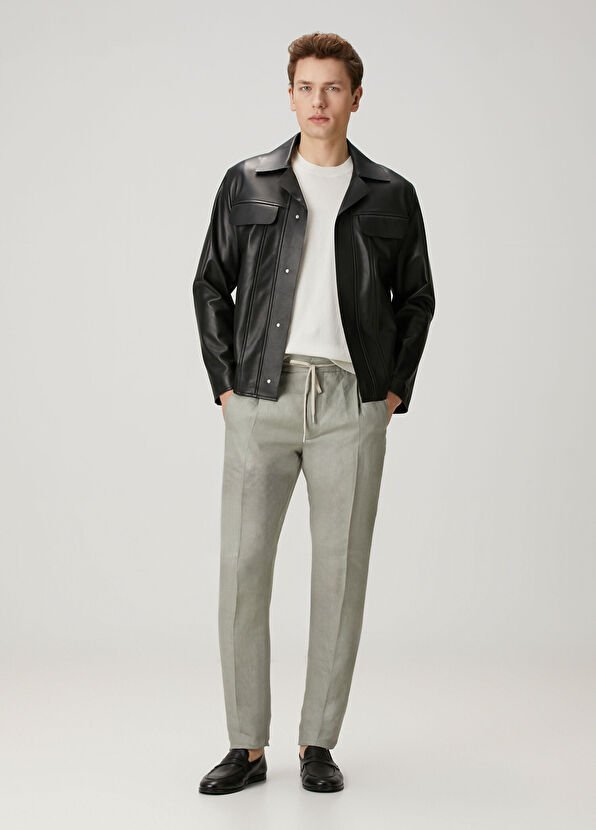 Lardini Taupe Beli Kordonlu Keten Pantolon - 1