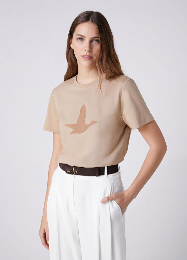 Beymen Club Bej Tonal Logo Baskılı T-shirt - 4