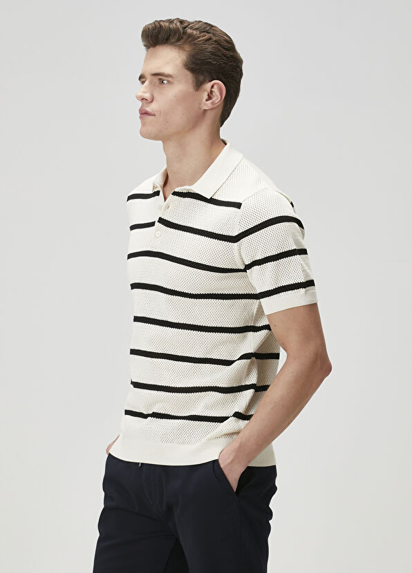 Beymen Club Cream Navy Blue Polo Knitwear - 4