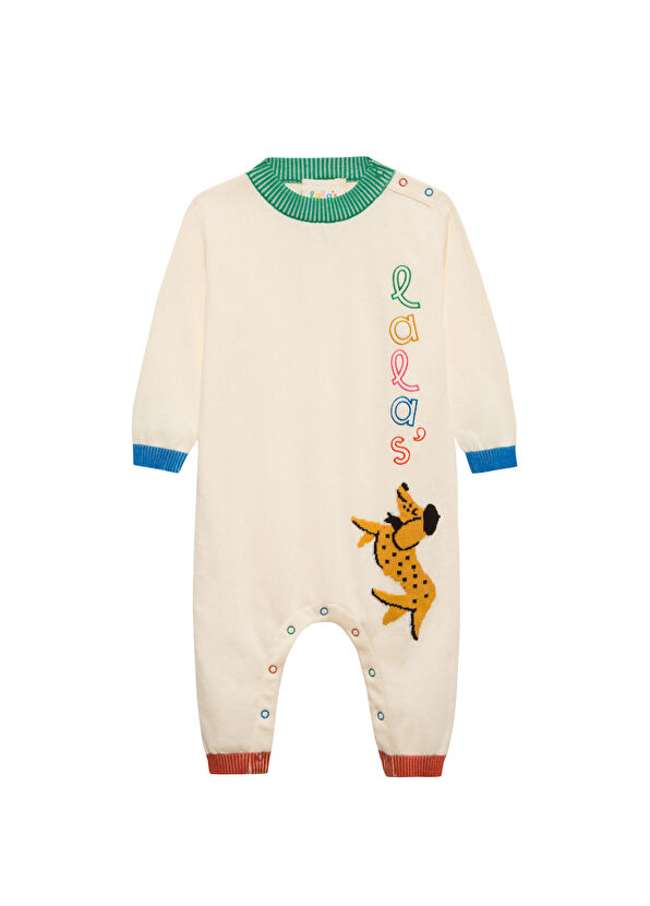 Lala's Babies First Patterned Ecru Long Sleeve Unisex Baby Jumpsuit - 1