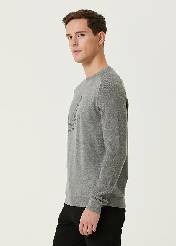 Beymen Club Gri Logo Baskılı Kazak - 4