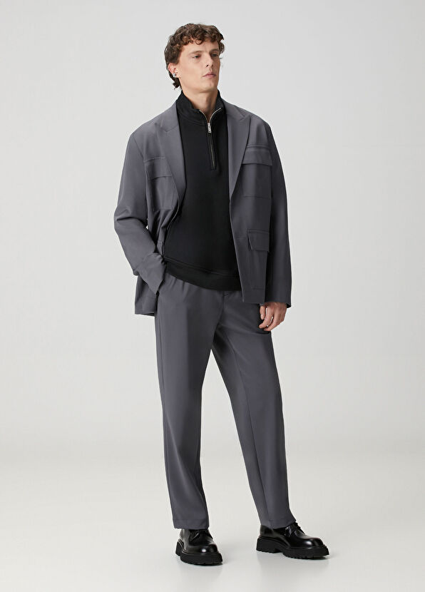 Academia Siyah Yakası Fermuarlı Sweatshirt - 3