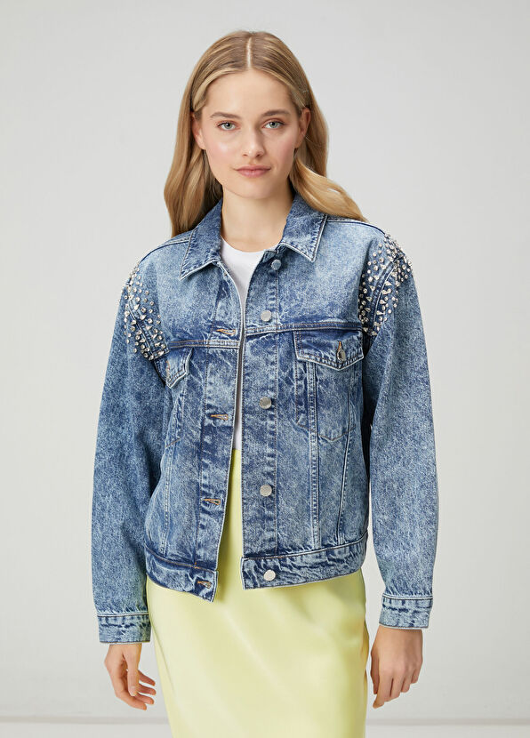 Beymen Club Mavi Taş İşlemeli Denim Ceket - 1