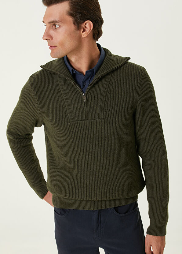 Beymen Club Khaki Collar Zippered Sweater - 2