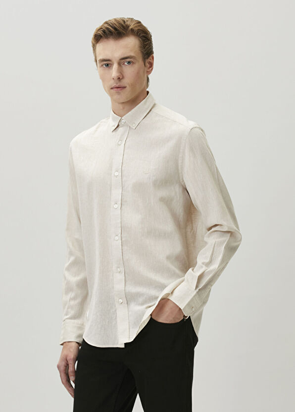 Beymen Club Comfort Fit Beige Linen Shirt - 4