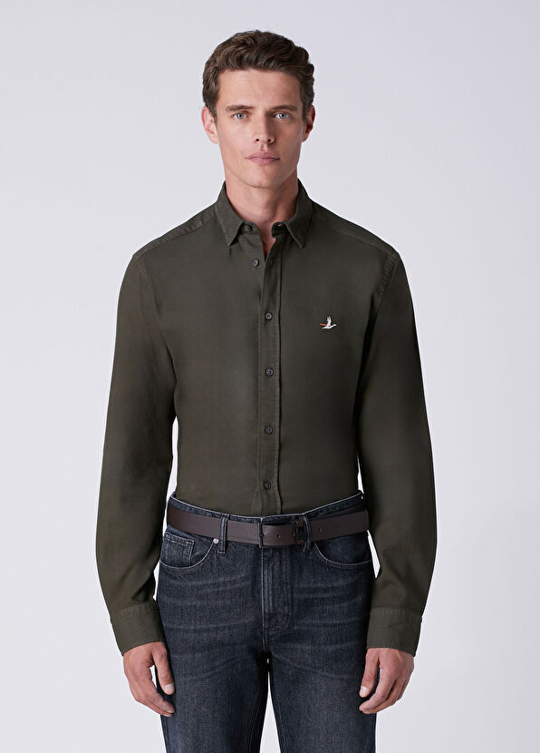 Beymen Club Comfort Fit Haki Pirinç Dokulu Gömlek - 1